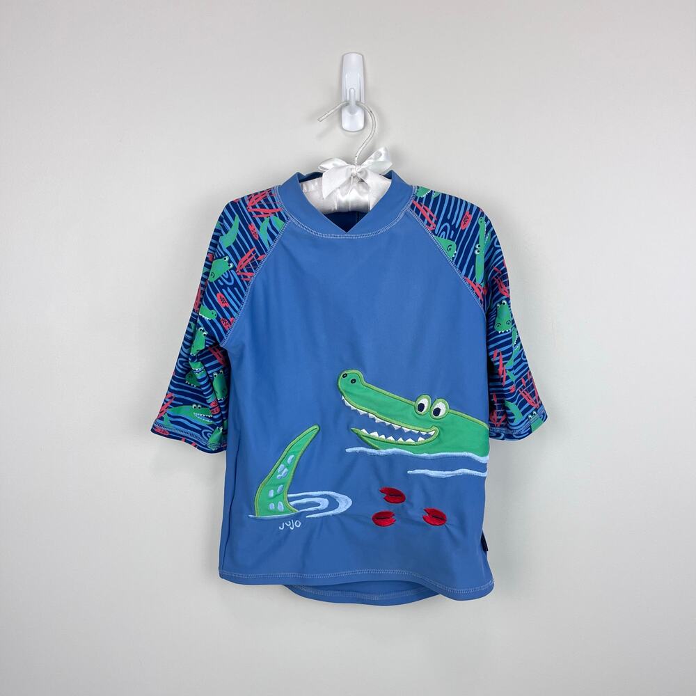 JoJo Maman Bebe Blue Alligator Rash Guard Swim Top 4-5